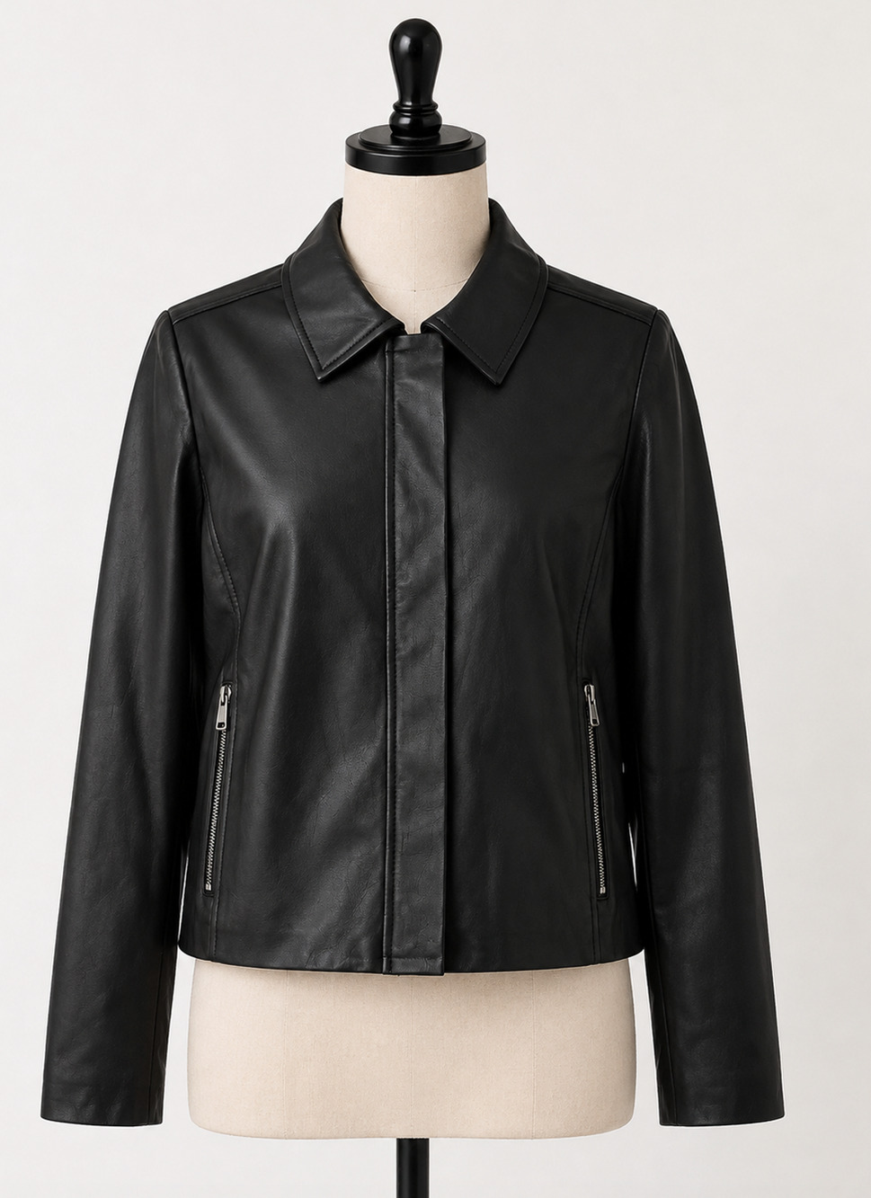NWT CHICO'S BLACK FAUX LEATHER ZIP FRONT JACKET SZ 2 US L